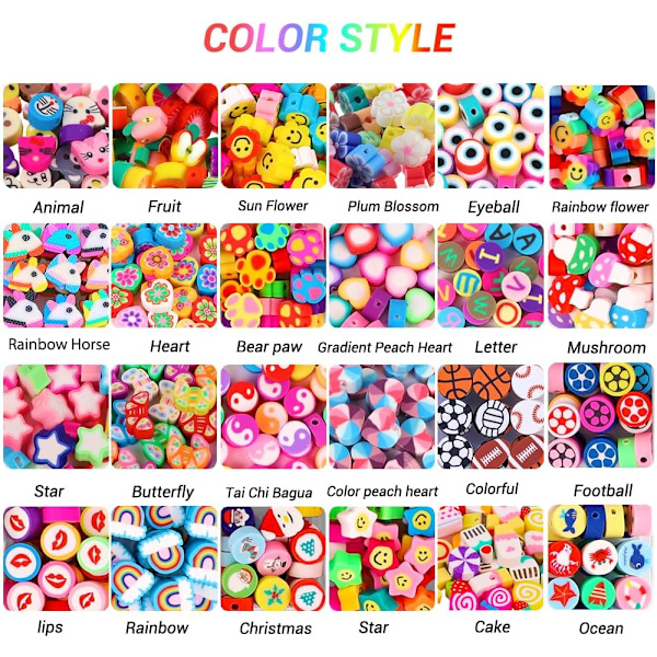480 stk. frugtblomst polymer lerperler, 24 stilarter søde hjerte svampe lerperler charms til smykkehalskæde øreringefremstilling, DIY bh