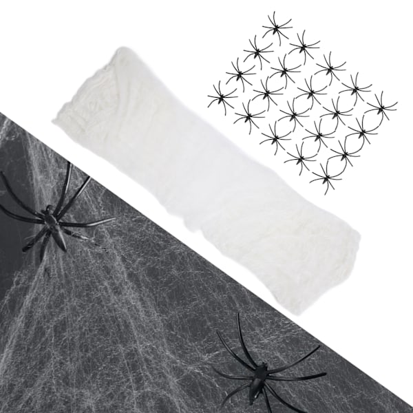 200g Halloween Stræk Spider Webs Indendørs Udendørs Spooky Spider Cobwebs med 40 stk. Falske Edderkopper Party Dekorationer