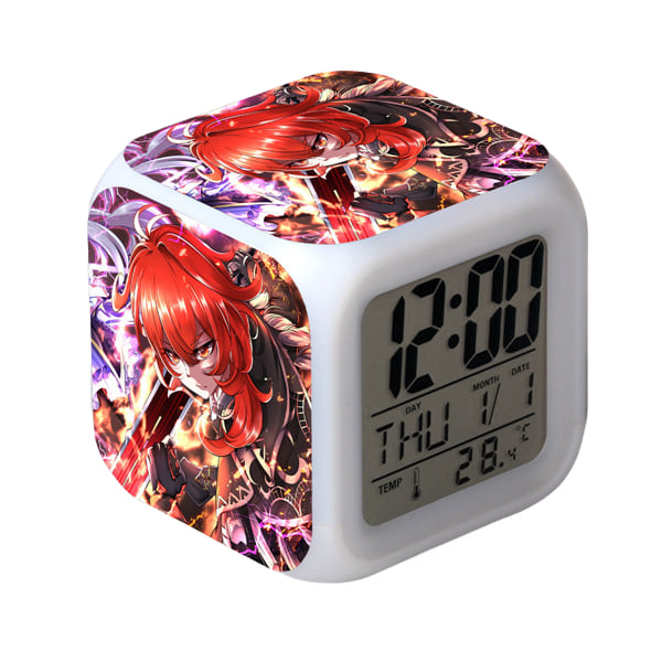 Game Yuanshen Alarm Clock LED Square Clock Digital väckarklocka med tid, temperatur, alarm, datum