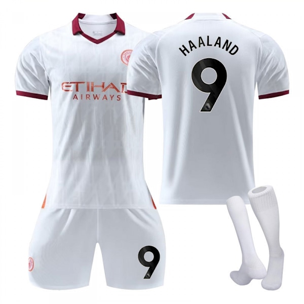 Manchester City 23/24 bortebarnedrakt med sokker 9 HAALAND XS
