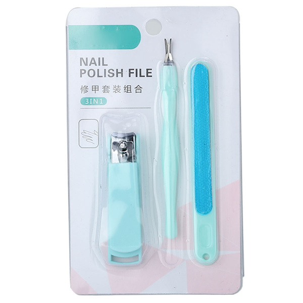 3 st rostfria nagelklippare + död hud gaffel + nagelfil manikyr pedikyr verktyg grön