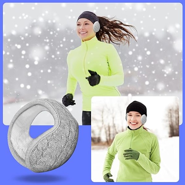 2 par Vikbara Öronvärmare Justerbara Stickade Öronmuffar med Fuzzy Fleece Foder Unisex Luddiga Vinter Öronmuffar