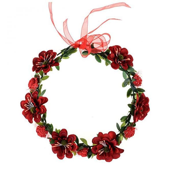 Blomsterkrans Brudekrone Hodebånd med Justerbart Bånd----Rød