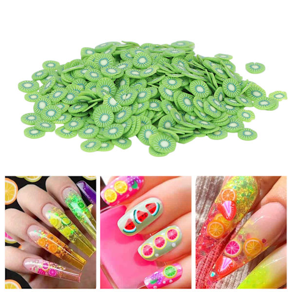 Fruktformade nagelkonstskivor Polymerlera nagelkonst Mobiltelefon Glasögon Dekorationstillbehör 10g/förpackning Kiwi