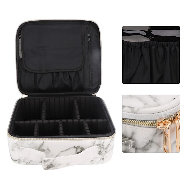 Multifunktionel PU Marmor Kosmetik Taske Opbevaring Partition Makeup Kit Etui (CAM01-24 Hvid)