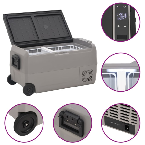 Kylbox med hjul och handtag 60L svart och grå PP och PE