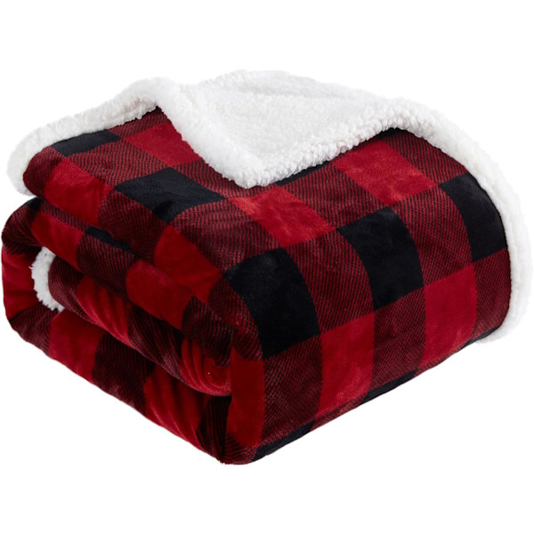 Sherpa Röd och Svart Buffelrutig Julfilt, Fuzzy Fluffy Mjuk Bekväm Filt, Fleece Flanell Plysch Mikrofiberfilt
