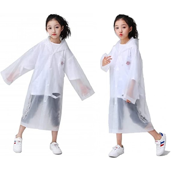 Kids Rain Poncho 2 Pack, Reusable Raincoat Rain Jackets for 6-14 Girls Boys, 2 White