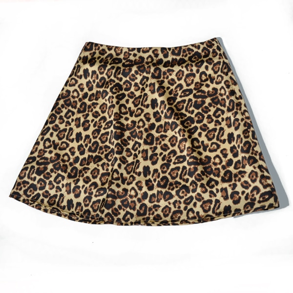 AVEKI Dame Leopard Print Højtaljet Lag Satin Kort Nederdel, Gul - Leopard, S