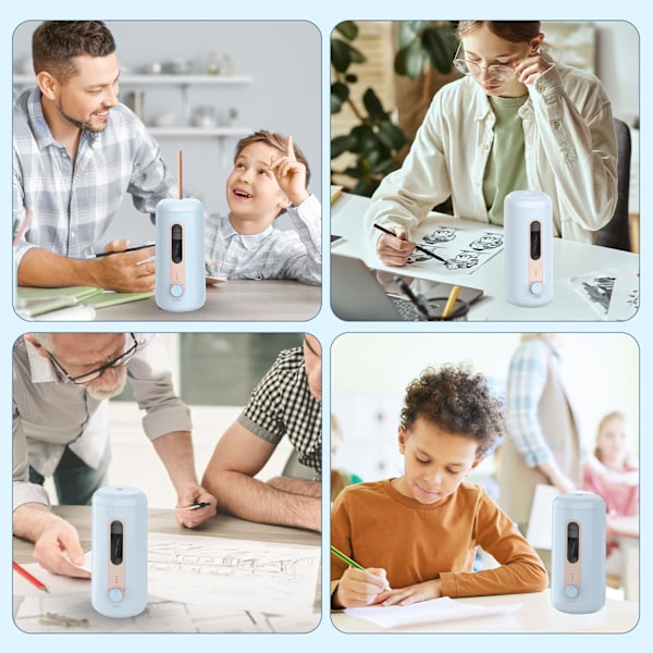 Sähköinen teroitin, täysin automaattinen teroitin, automaattinen sisään & ulos, ladattava handsfree-teroitin 6,9–12 mm:n kynille, H blue