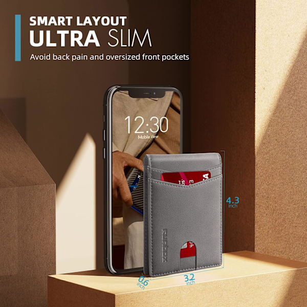 Plånbok för män, kortfodral, smal RFID-läder, 2 ID-fönster med presentförpackning