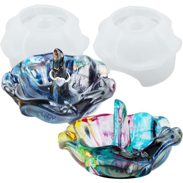 2 stk. Ringholder Harpiksform, Blomst Skål Silikonform til Epoxyharpiks, Ring Smykke Skål Pynt Beholder Holder Silikon Harpiks M ring holder