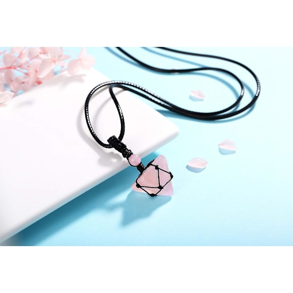 Parantava Kristallikivinen Kaulakoru Säädettävällä Mustalla Narulla Luonnon Jalokivi Riippukoru Kaulakorut Korut Miehille Naisille Rose Quartz