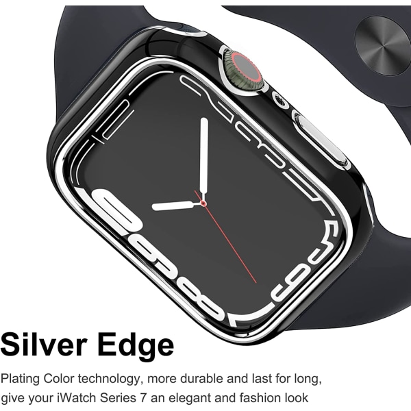 För Apple Watch Series 7 45 mm, hårdpläterad PC- case Slimmad All-Around Bumper- case för Apple Watch Series 7 Svart och silver