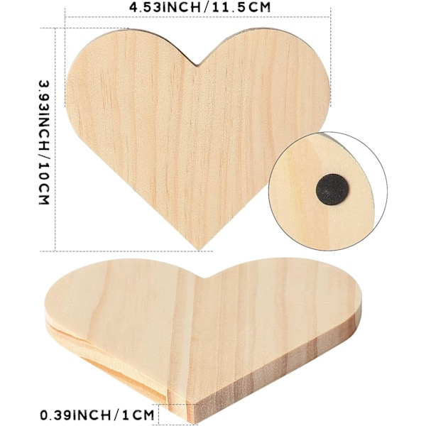 24 Ubehandlede Træ Underkopper, GOH DODD 4 Tommer Træ Hjerte Blanke Underkopper DIY Håndværkssæt til Fars Dag, Mors Dag, Bryllup