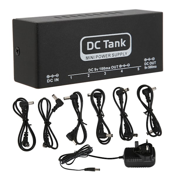 Pedal Power Supply 6 Isolerade Uttag Metall Svart Elektrisk Utrustning med Kabel för Gitarrer 100‑240VUK-kontakt