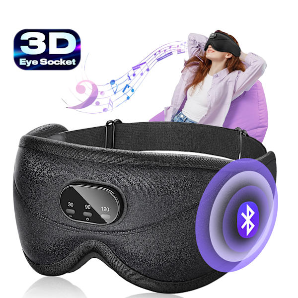 Unimaski kuulokkeilla ja langattomalla Bluetooth 5.2 -yhteydellä, 3D-unimaski valkoisen kohinan kuulokkeet nukkumiseen, valon esto, ajastin, 14 Ho