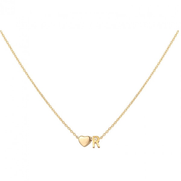 Hjertebokstav Halskjede Rustfritt Stål Tiny Hjertebokstav Halskjede Monogram for Kvinner Jenter --- R
