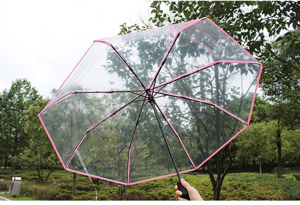 totes Automatisk öppningsbart hopfällbart paraply Transparent-rosa