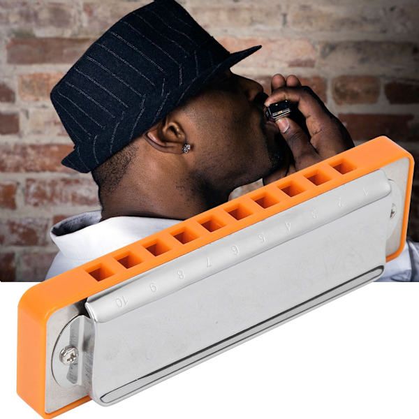 Blues Harmonika 10-Hul Mundharmonika Eb Nøgle ABS Resin Kam Begynder Gaver Professionel (Orange)