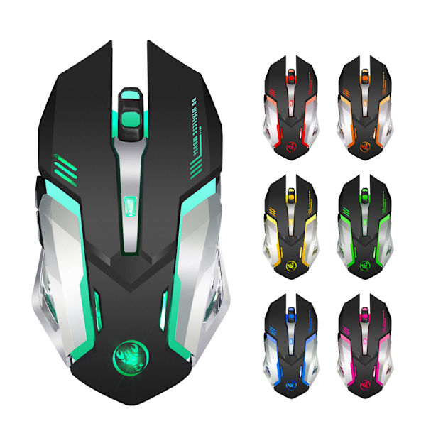 2,4G computermus med 4-niveau justerbar DPI, trådløs gamingmus med syv farver af åndedrætslys, ergonomisk design