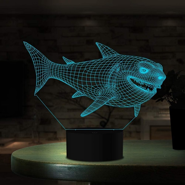 3D Hai-yövalo LED-illuusiolamppu 7 väriä vaihtuva pöytälamppu kosketusohjauksella USB-kaapelilla Makuuhuoneen sisustus Juhla- ja syntymäpäivälahjat Lelut