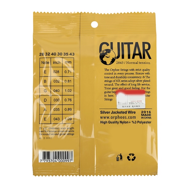 6 stk/sett nylon slitesterke klassiske elektriske gitarstrenger NX-serie (NX36)