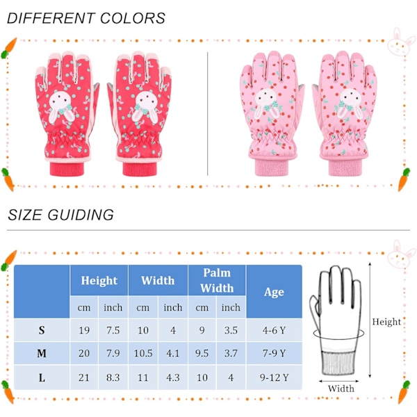 Vattentäta Vinterhandskar för Barn, Cartoon Pojkar Flickor Snövantvarma Utomhus Skidhandskar med Fleecefoder, L
