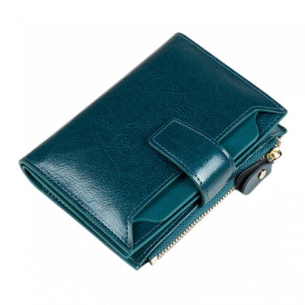 Liten plånbok för kvinnor äkta läder Bifold Kompakt RFID-blockerande liten damplånbok, blå