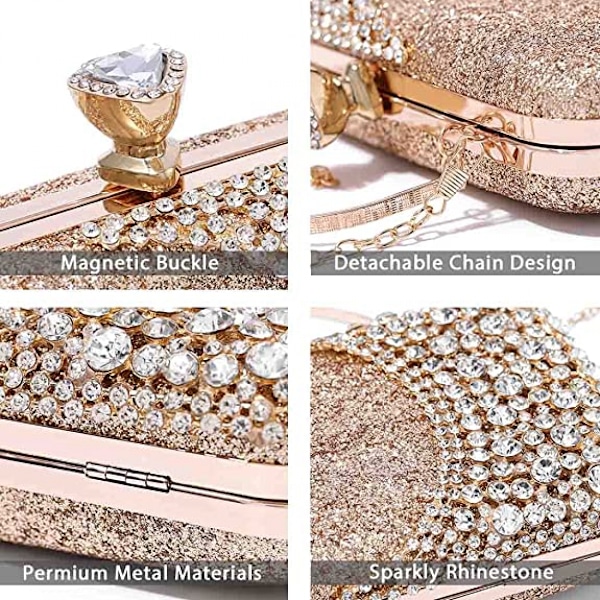 Dame Rhinestone Aften Tasker Funklende Krystal Pung Clutch Brud Bryllup Fest Prom Håndtaske