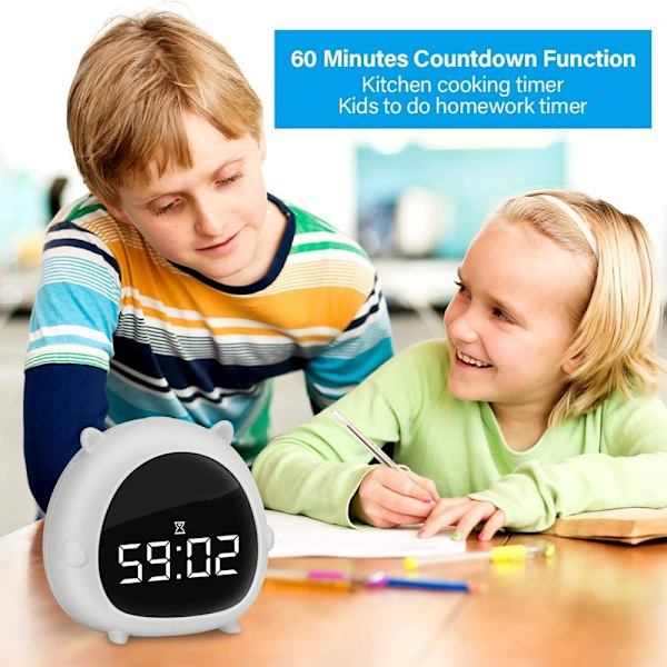 Barnklocka, söt digital väckarklocka med timer, röststyrning och snooze-funktion, barnklocka present till pojkar och flickors sovrum