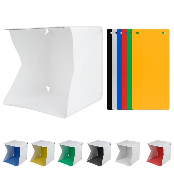 Sammenfoldelig Fotografi Mini Studio Boks Dobbelt LED Lystelt Sæt med 6 Farve Baggrunde 24*24cm