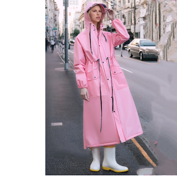 Vattentät poncho för hela kroppen för kraftigt regn, lång regnkappa för damer för cykling, bärbar regnutrustning för vuxna Pink L