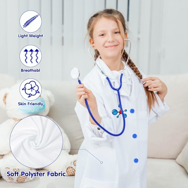 Lasten Lääkärin Asuste, Lasten Lääkärin Takki Ura Päivän Pukeutumisasu Pienille Tytöille Lapsille 3-5 years old Blue