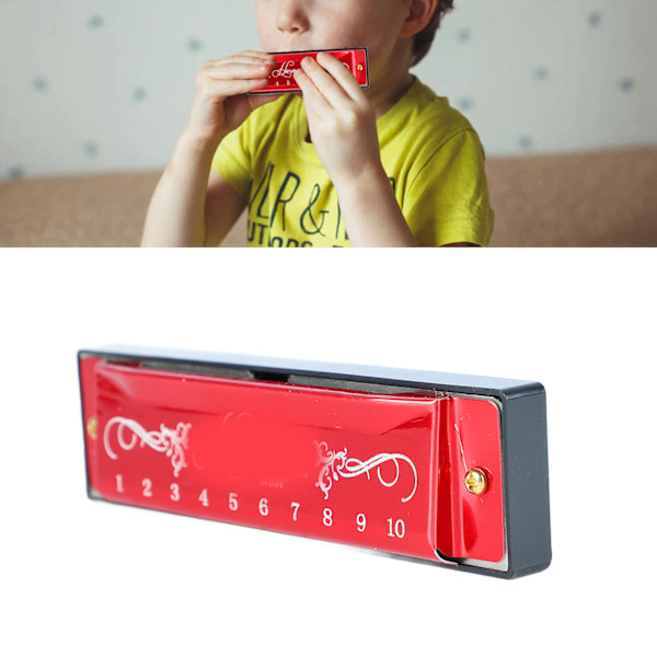 Harmonika 10 huller 20 melodier C-nøgle professionel standard mundharmonika med etui til børn begynder rød