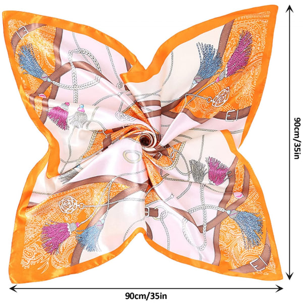 2 stk. 35\" Satin Silke-lignende Hårbånd Bandana Let Hovedbeklædning Hals Ansigts Tørklæder Dækker til Kvinder, Kæde1 Grå+Orange