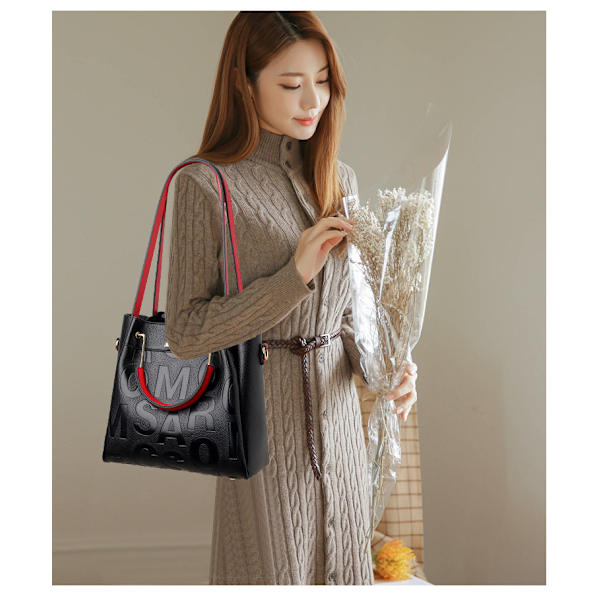 Designer Håndvesker for Damer Stor Lærvesker Tote Messenger Skulderveske Crossbody Topp Glidelås Bag-Rød