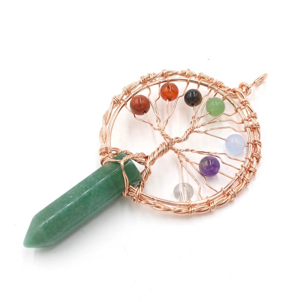 Tree Life Pendant Tree Life Quartz Crystal Pendant Halskjede Chakra Edelsten Kobber Wire Wrap anheng（Grønn krystall）