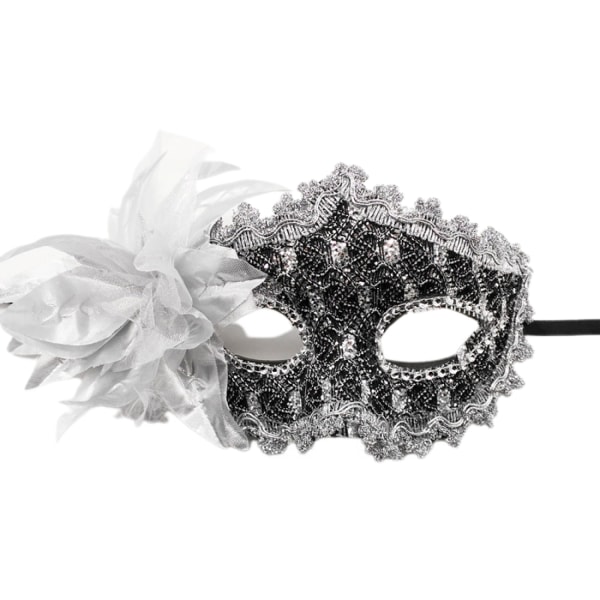 Maskeradmask för kvinnor Venetianska masker Jul kvinnor Blomma halvansiktsmasker Cosplay --- Silver Svart