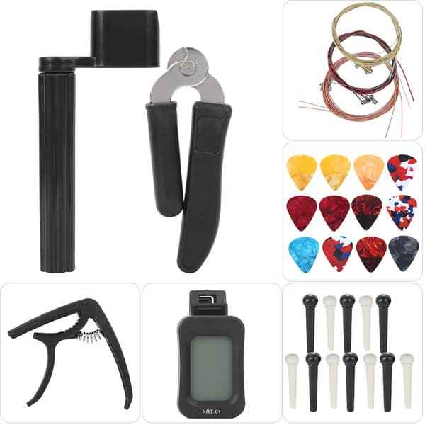 Gitarrtillbehör Kit Stämmare Strängar Byte Cutter Winder Capo Pins Picks Combo Verktyg