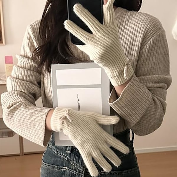 Vinterhandskar för Kvinnor Söta Ribbade Stickade Varma Handskar Preppy Vantar Y2k Trendiga Handvärmare Termiska för Utgång