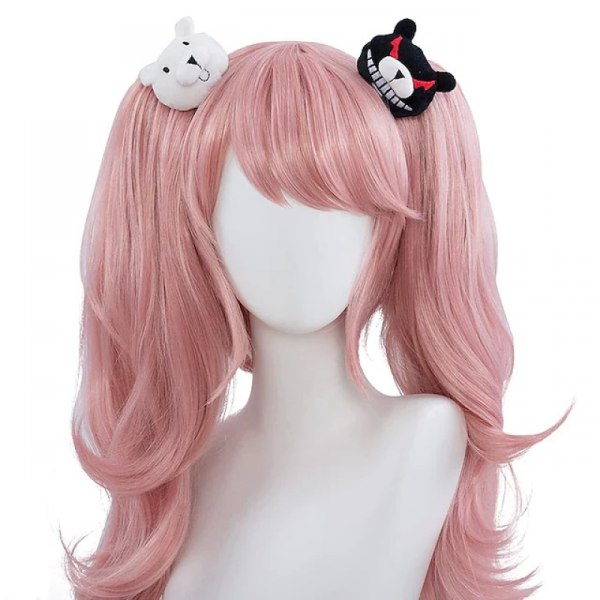 Junko Enoshima Cosplay Wig Synthetic Light Pink Long Wigs With Bears accessories