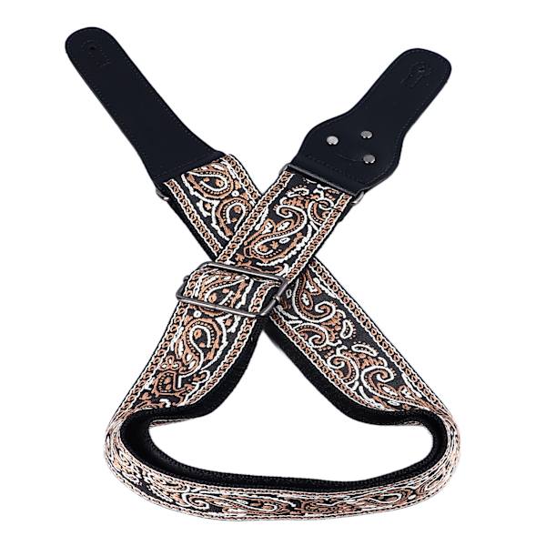 Gitarrrem med broderi, breddad justerbar axelrem med plektrum för akustisk elgitarr bas brun