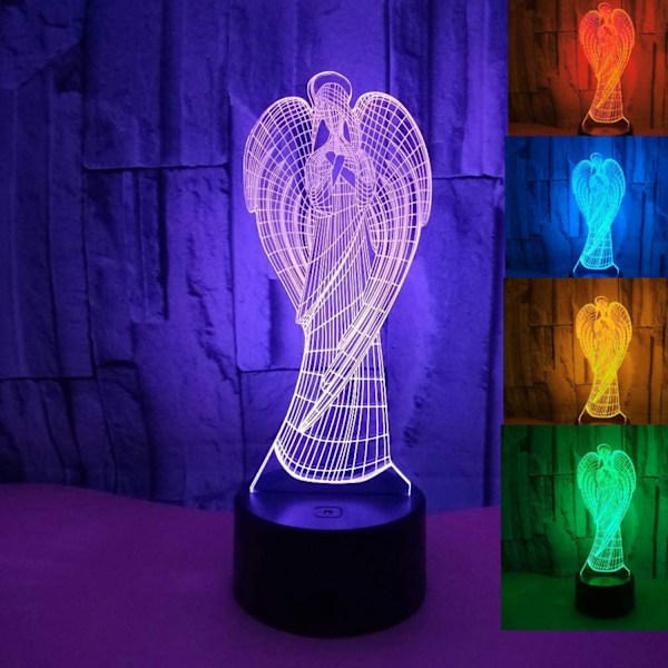 Qinwei 3D ängelving nattlampa illusion nattlampa 7 färger växlande touch switch bord dekoration lampor present med akryl platt  （Stil 1