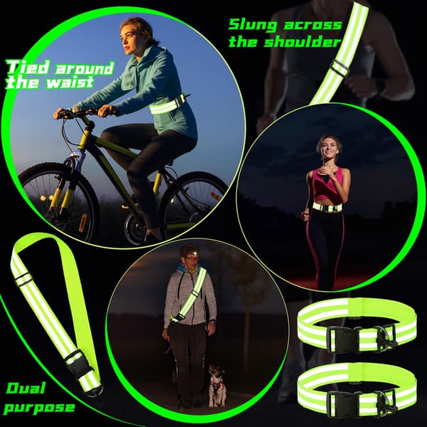 2-pack Högvisande Reflexjacka & Justerbart Bälte för Nattsäkerhet, Cykling, Promenader, Reflexutrustning, Fluorescerande G Fluorescent Green+Fluorescent Green