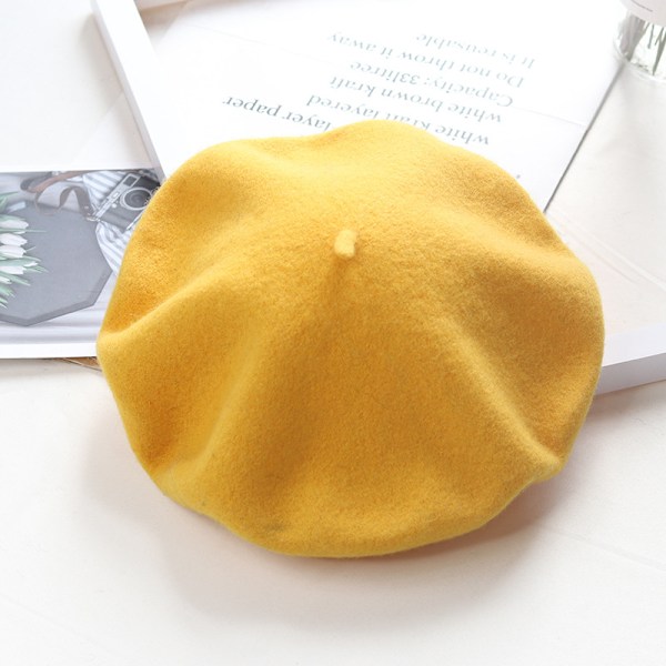 Hatt dam vinter basker, ullbasker, varm hatt ull stickad hatt, Ljusgul
