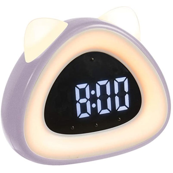 Alarm Clock Cute Cat Ear Shape Digital Display Night Light Alarm Clock Temperature Monitor for Bedrooms Purple