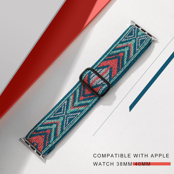 Kompatibel med Apple Watch Band 38mm 40mm 41mm  Kvinner Menn, Stretchy Nylon Solo Loop Armbånd for iWatch SE Serie 7 6 5 4 3 2 1, Pil Grønn