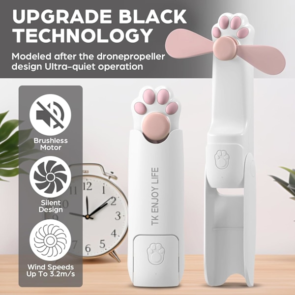 Handhållen Minifläkt, 2000 mAh USB Uppladdningsbar Vikbar Fläkt, 3 i 1 Bärbar Fickfläkt med Powerbank, Ficklampa för Sommar, Resor White