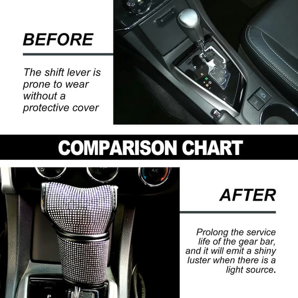 Fuld Bling Gear Shift Cover til Bil - Luksuriøse Krystaller, Universal Pasform til Køretøjer | Glitter Beskyttelse, Nem Installation A white